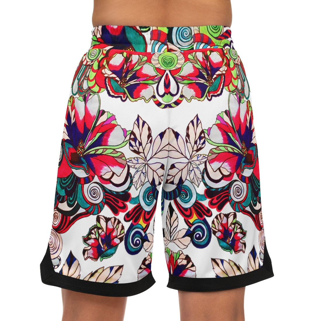 White Graphic Floral Basketball Rib Shorts (AOP)