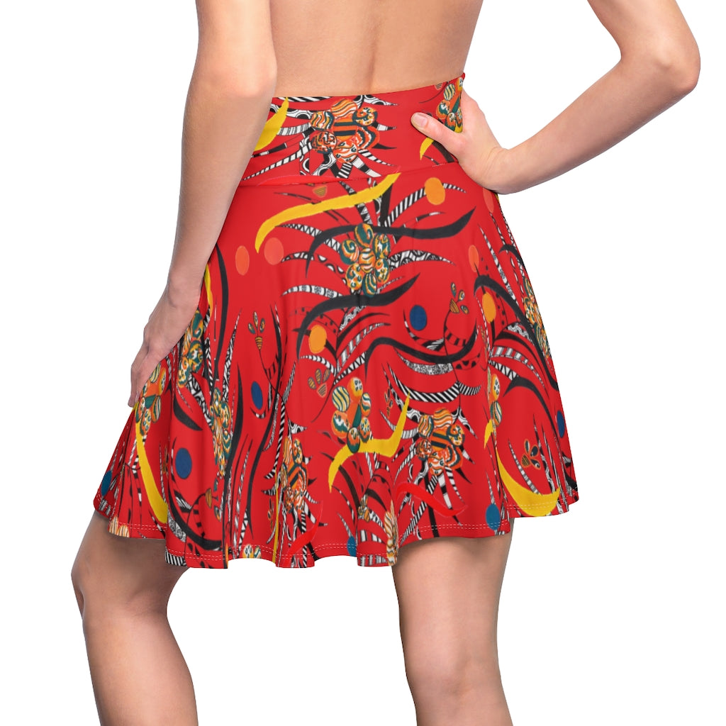 Red Grey Wilderness Skater Skirt