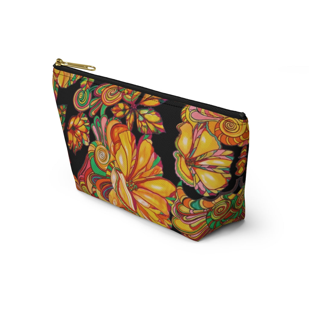 Black Artsy Floral Accessory Pouch