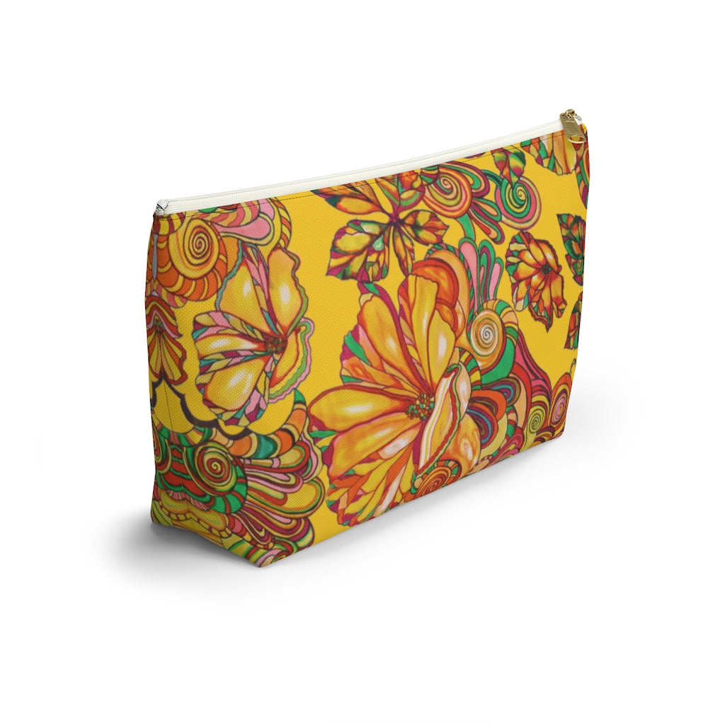 Yellow Artsy Floral Accessory Pouch