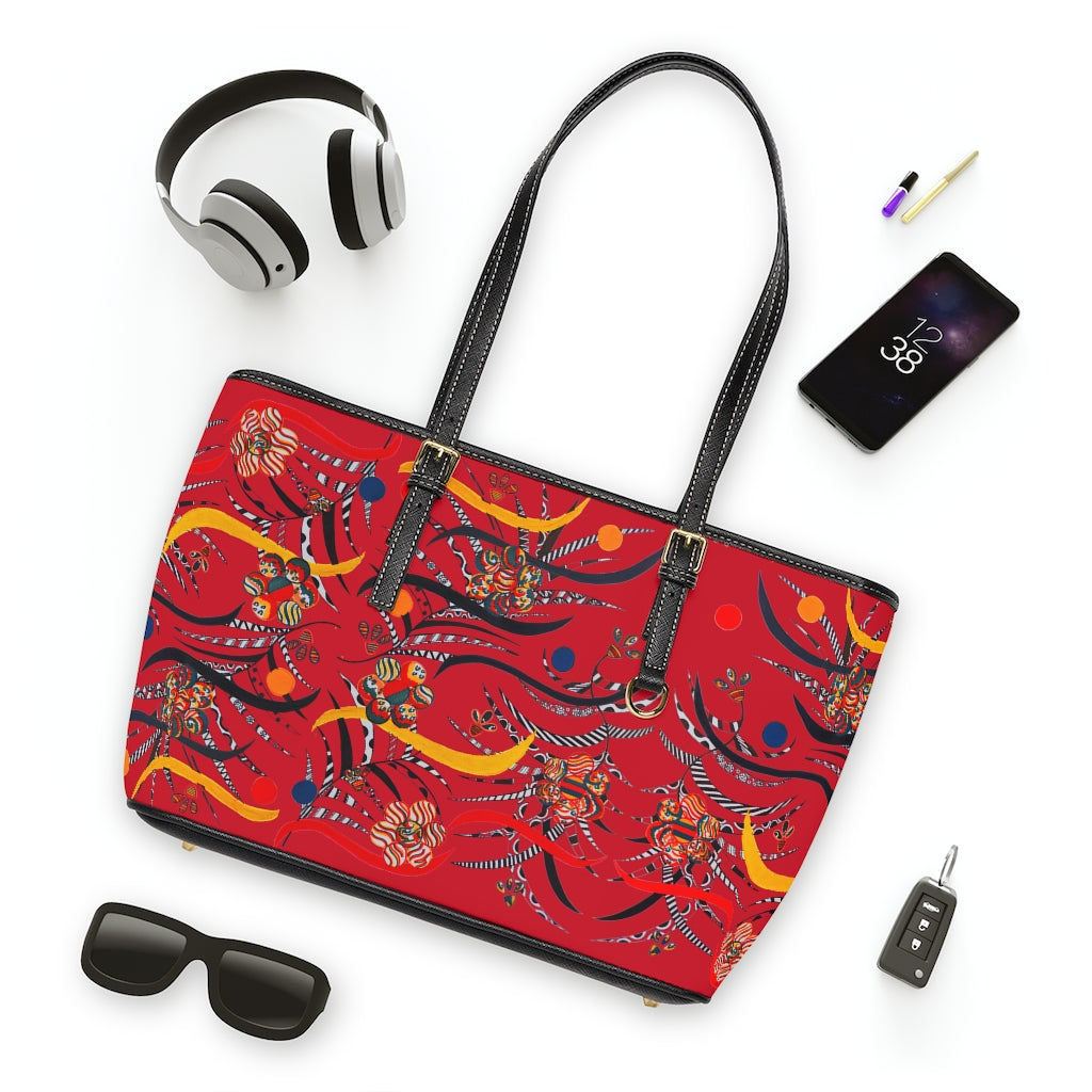 deep red  animal & jungle print tote bag