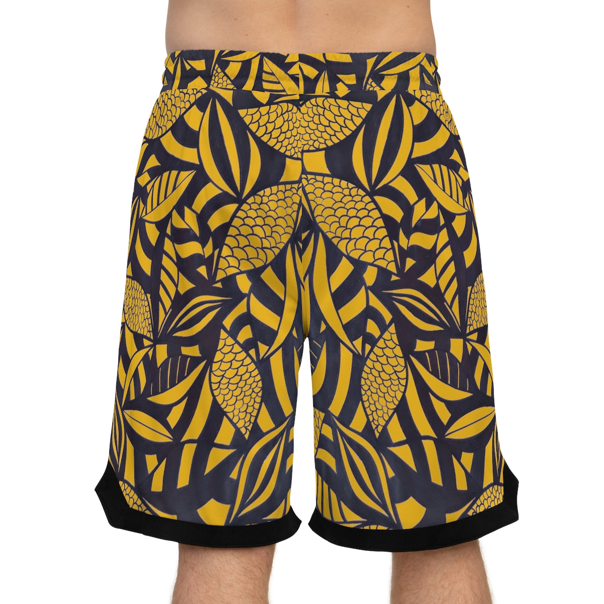 yellow tropical print basketball shorts for men
