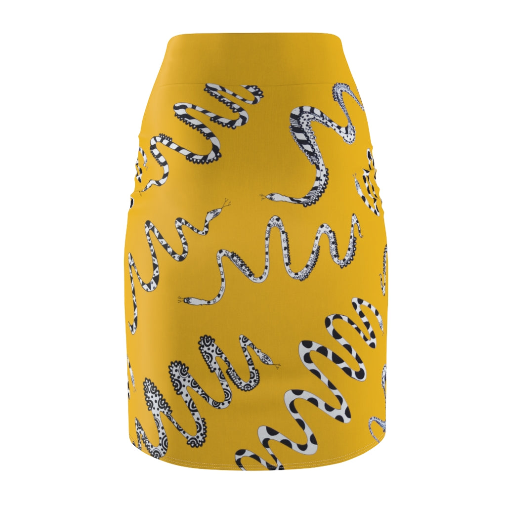 Yellow Snake Den Print Pencil Skirt