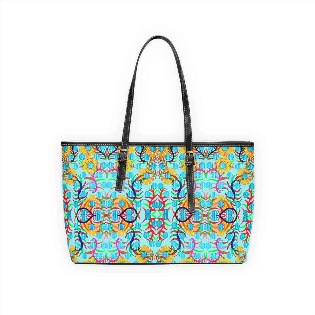 Icy Blue Sunflower PU Leather Shoulder Bag