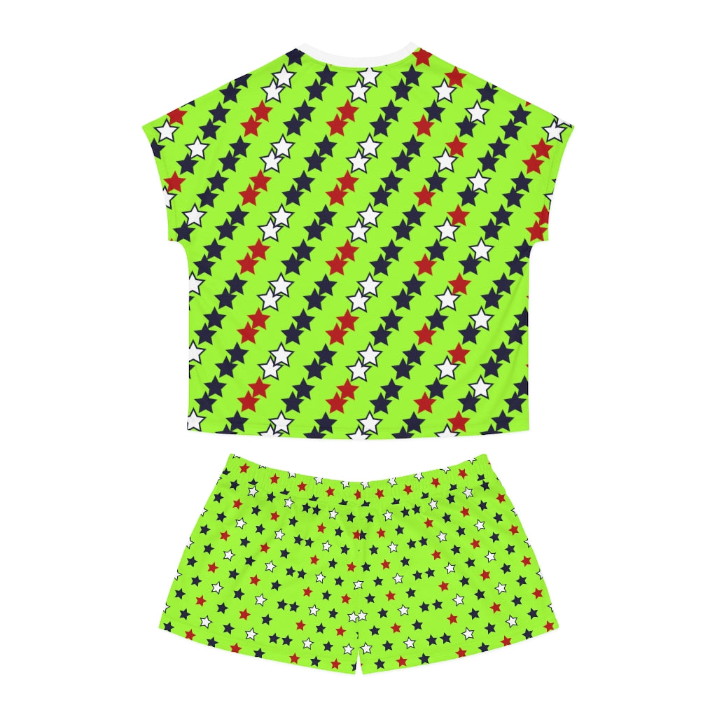 Lime Green Star Print Short Pajama Set (AOP)