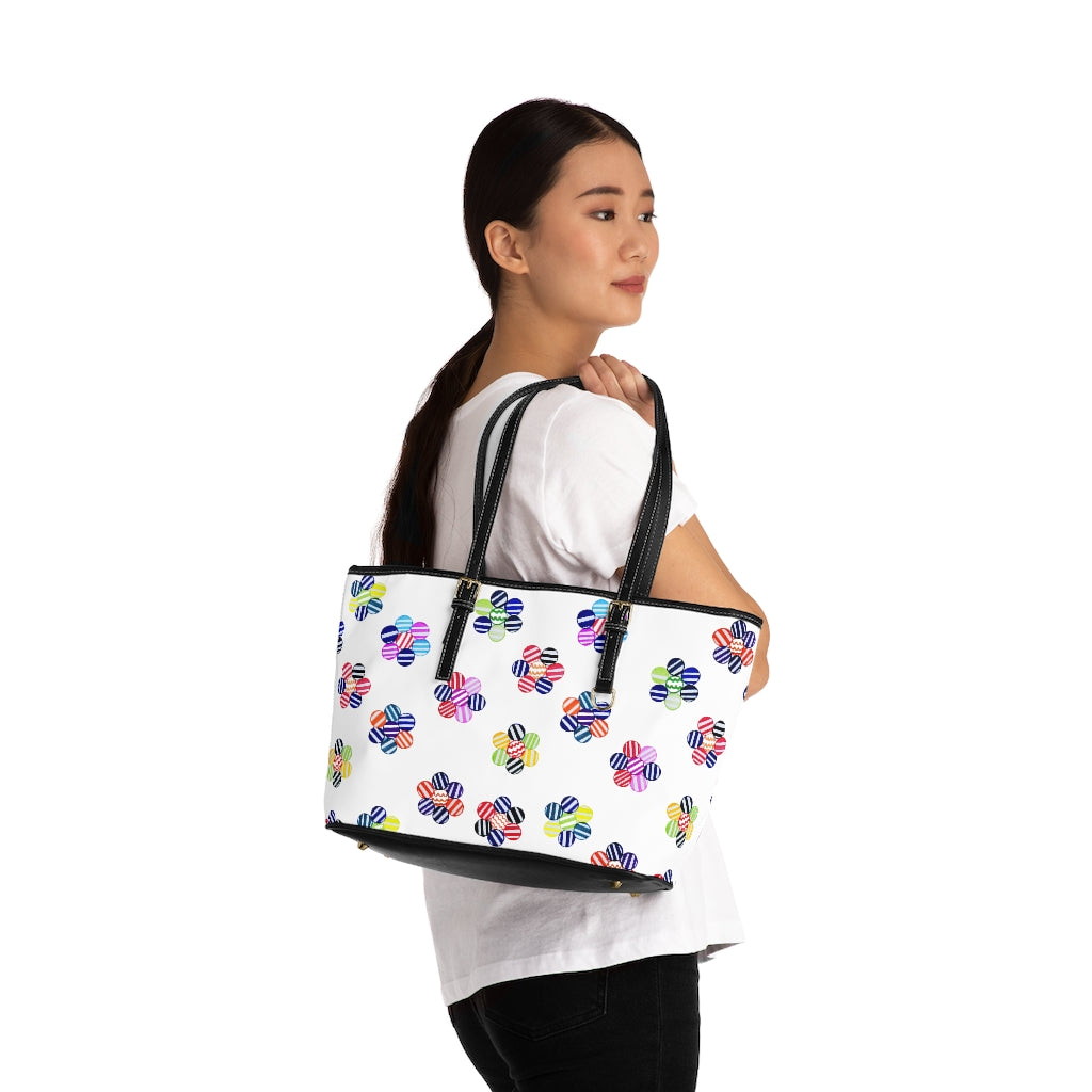 white multi colour candy florals totebag