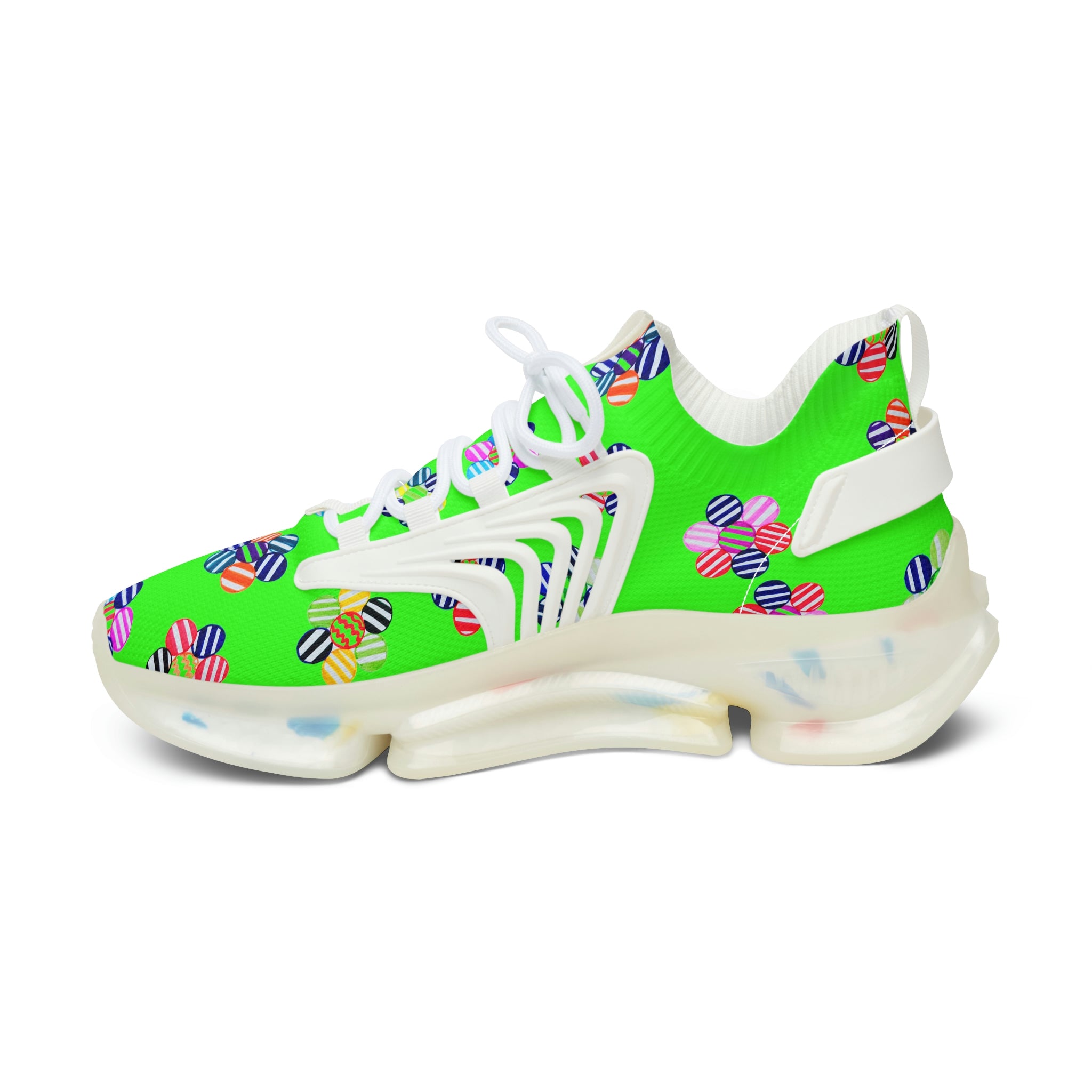 Neon Green Candy Floral Printed OTT Women's Mesh Knit Sneakers