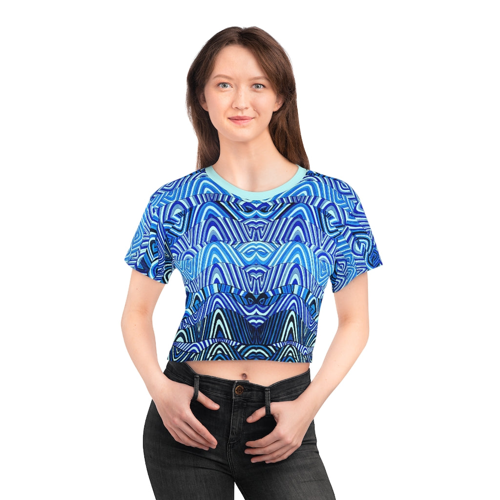 icy blue psychedelic print crop t-shirt