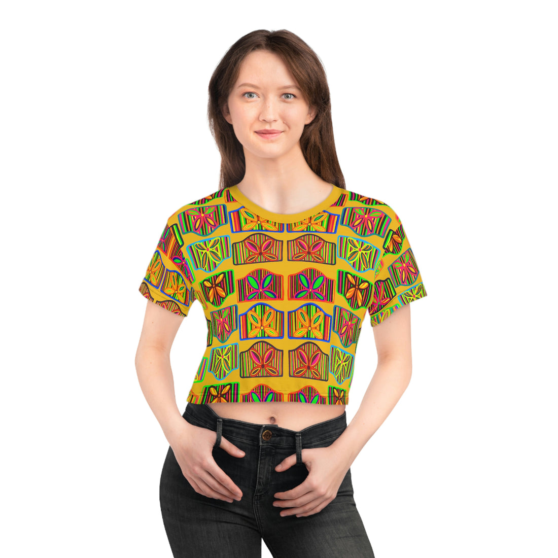 Yellow Deco Print AOP Crop Tee