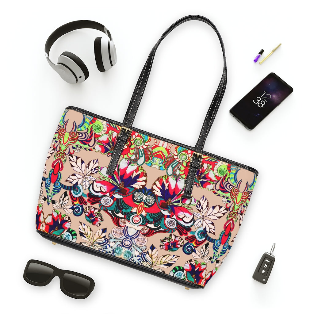 nude graphic floral tote bag