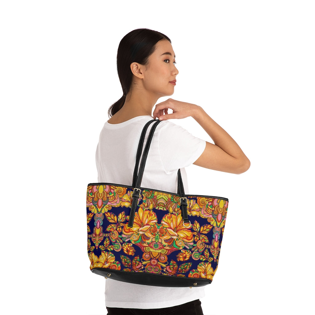 Ink Artsy Floral PU Leather Shoulder Bag