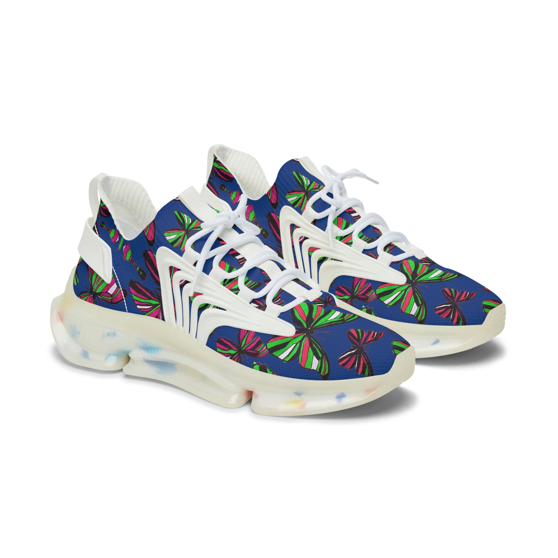 royal blue butterfly print women's mesh knit sneakers