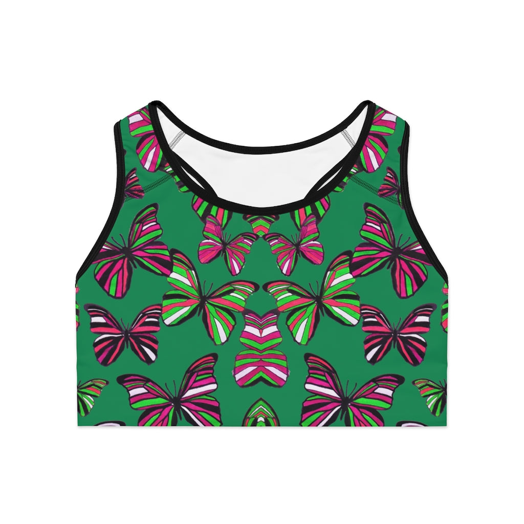 emerald butterfly print sports bra