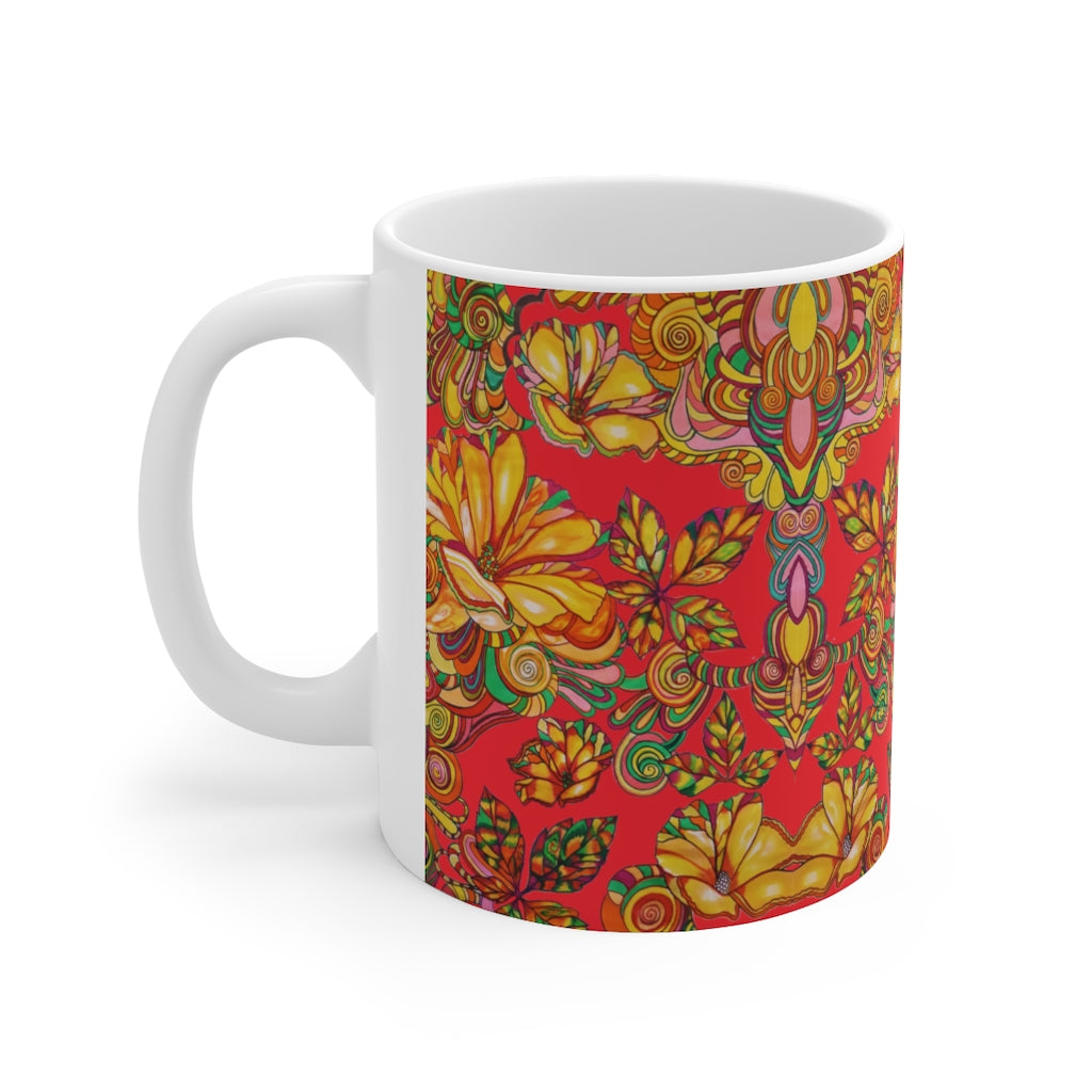 Artsy Florals Red Mug 11oz