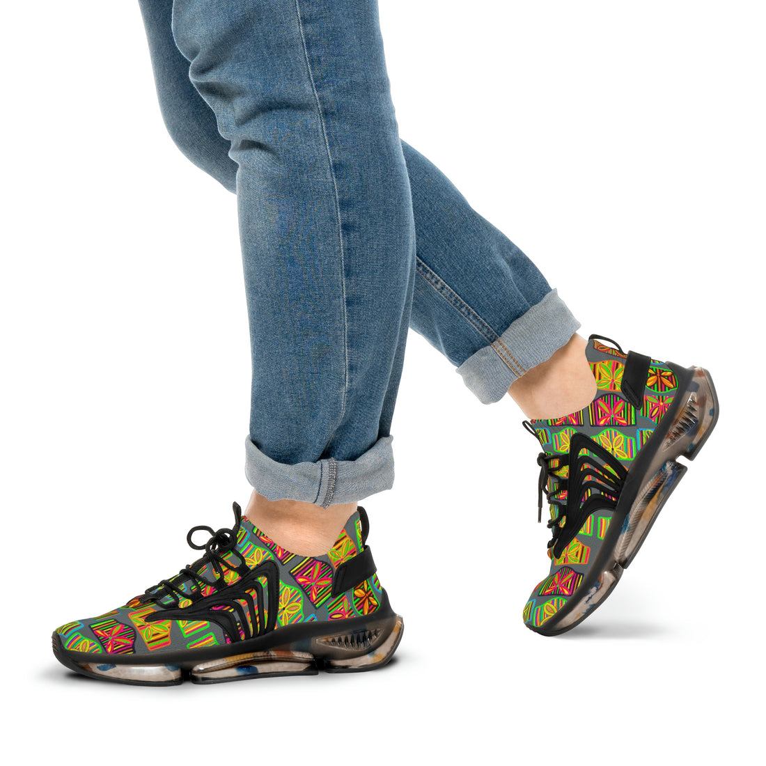 Ash Grey Deco Print OTT Men's Mesh Knit Sneakers