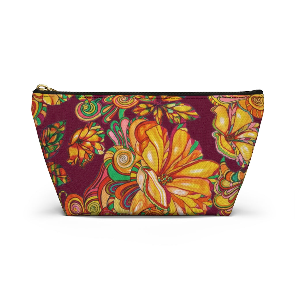 Marsala Artsy Floral Accessory Pouch