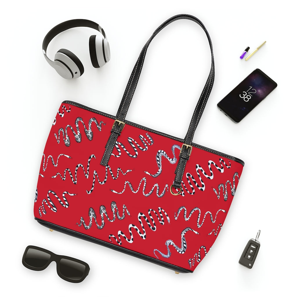 deep red snake print handbag