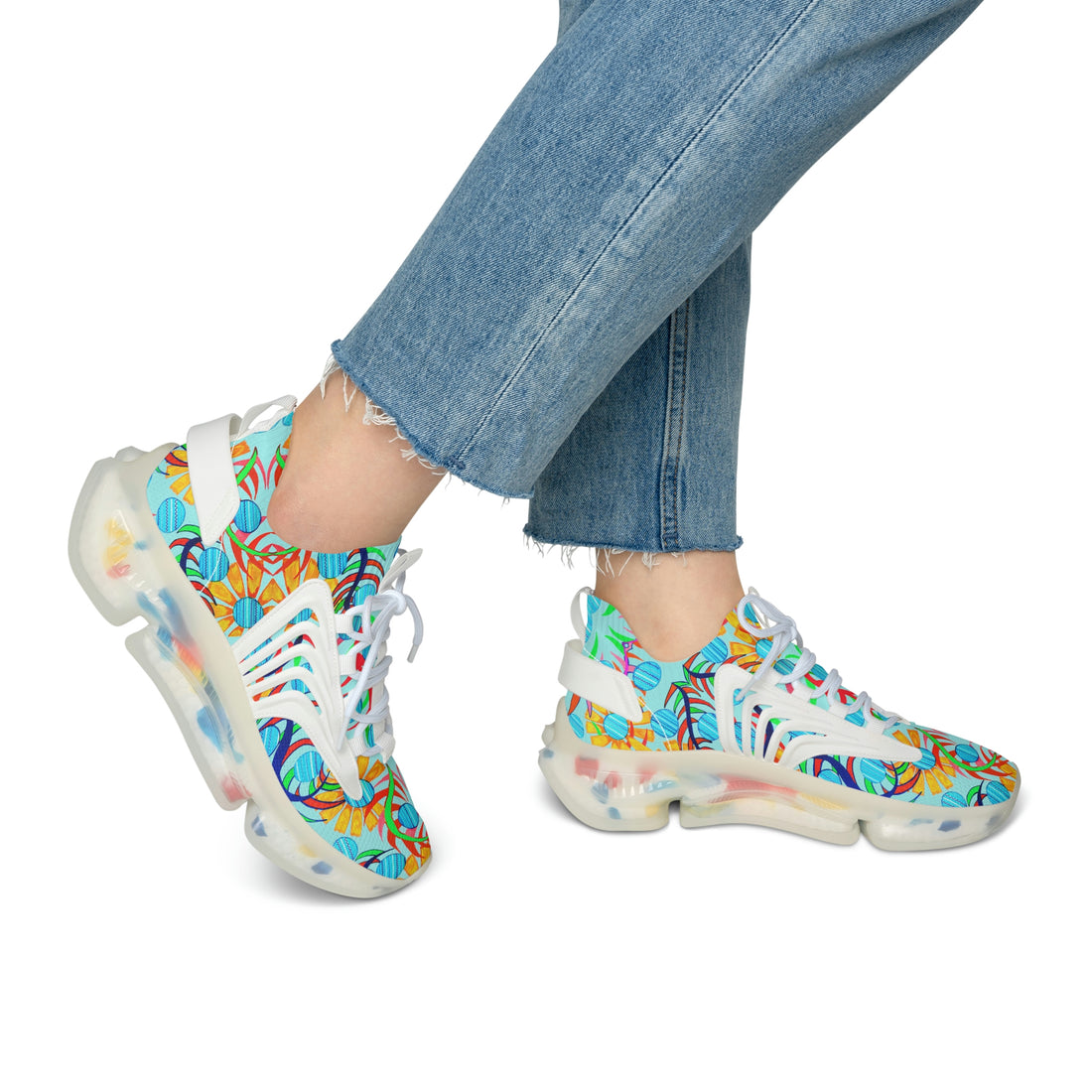 Icy Blue  Sunflower Printed OTT Women's Mesh Knit Sneakers