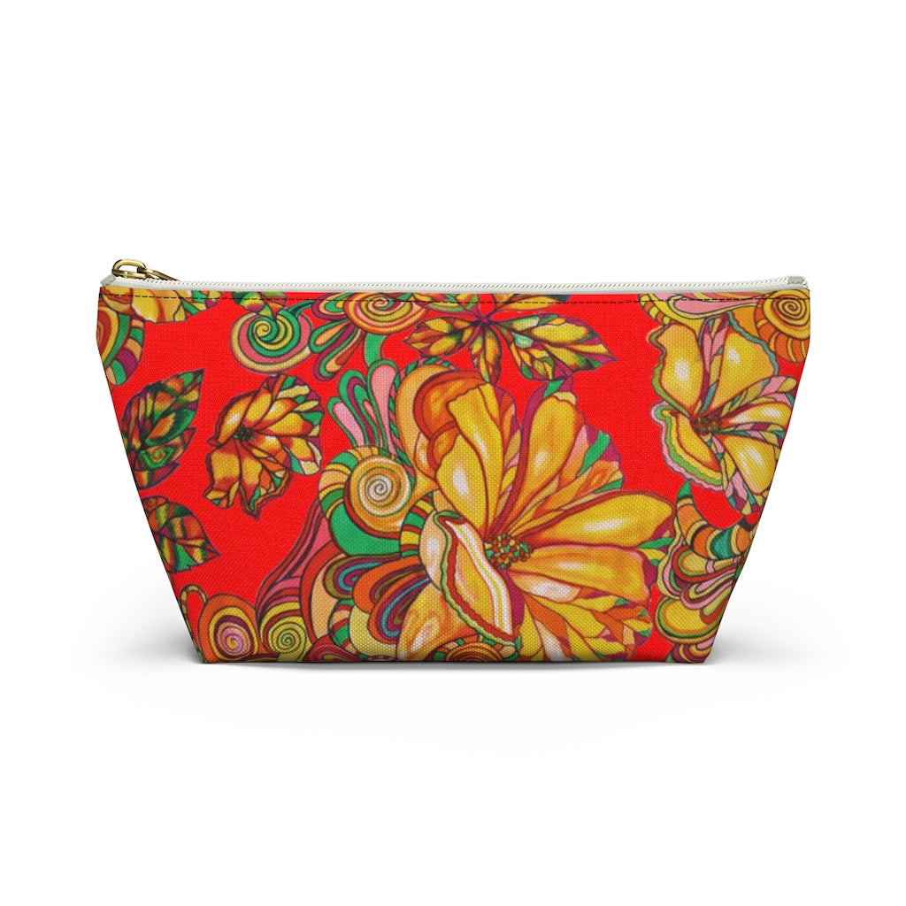 Red Artsy Floral Accessory Pouch