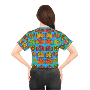 Aqua Deco Print AOP Crop Tee
