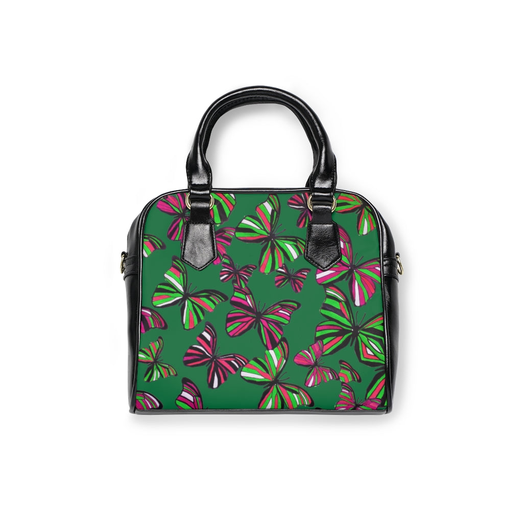 emerald butterfly print handbag