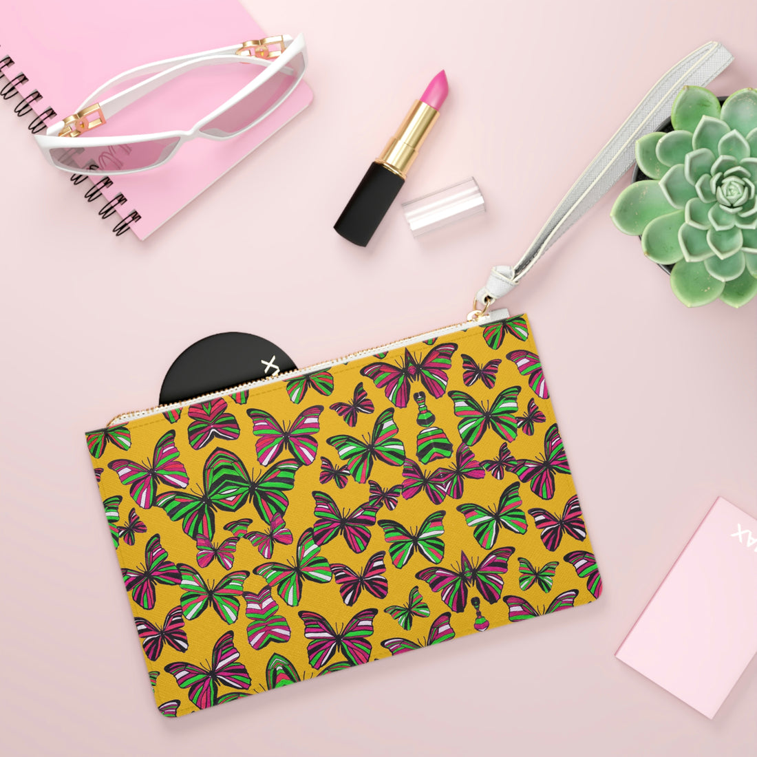 Yellow Butterfly Print Clutch Bag