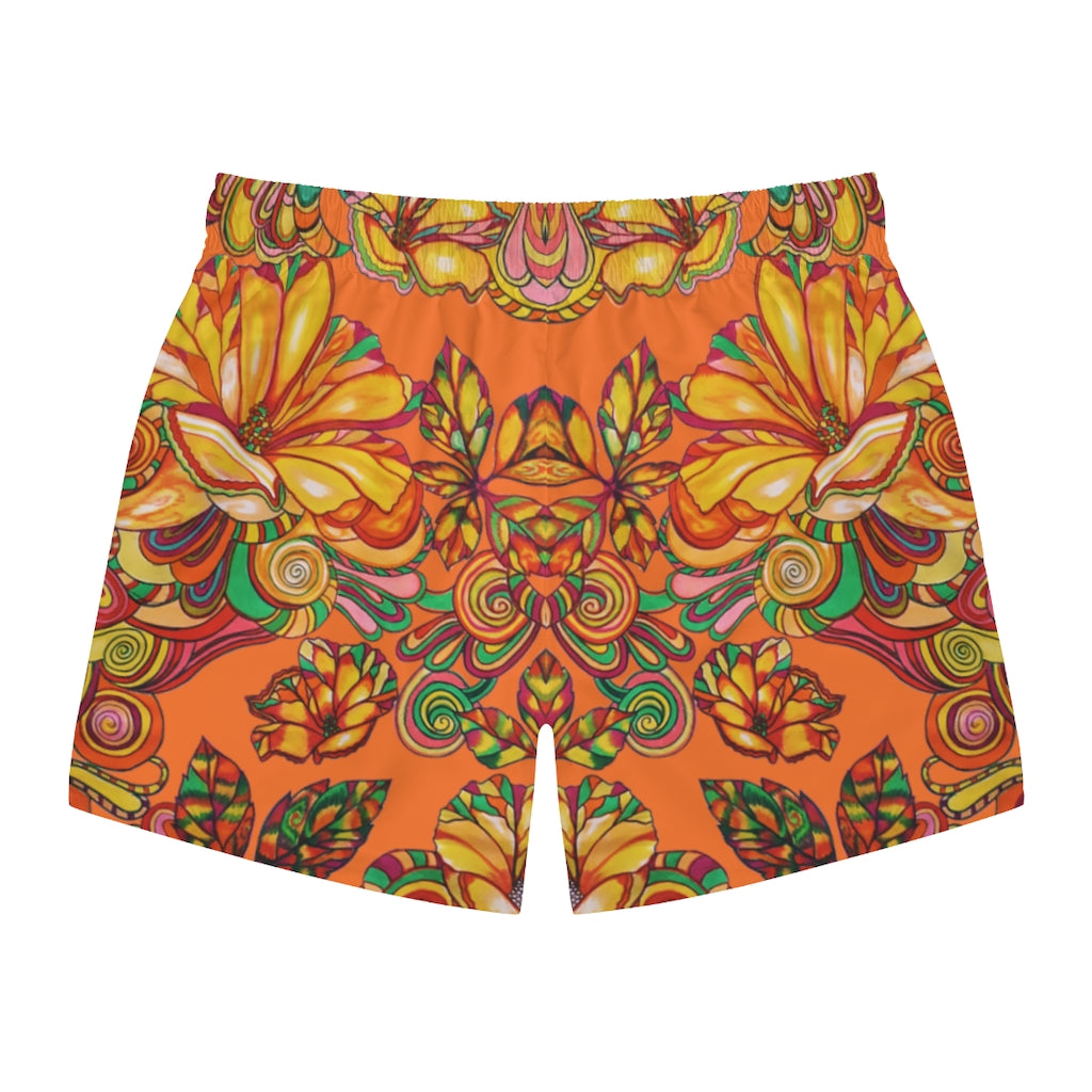 Floral Men's Orange Swimming Trunks