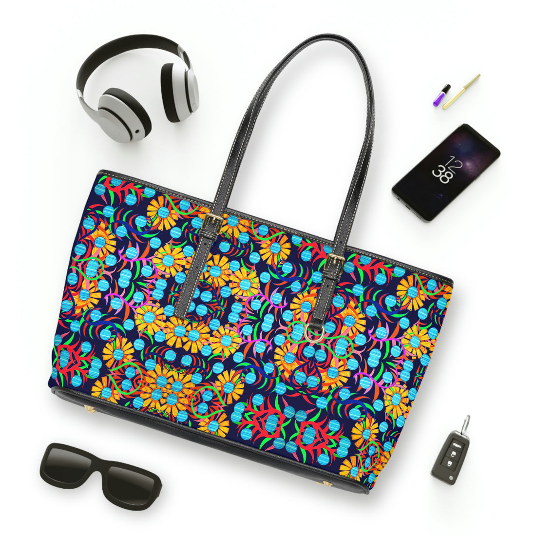 Ink Sunflower PU Leather Shoulder Bag