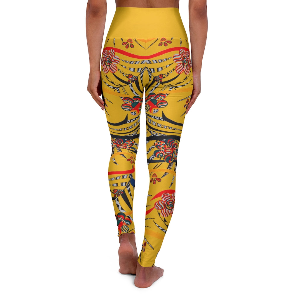 yellow animal & floral print yoga leggings