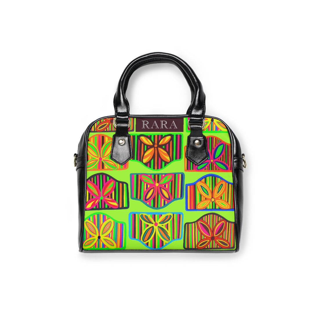 lime art deco print pu leather handbag