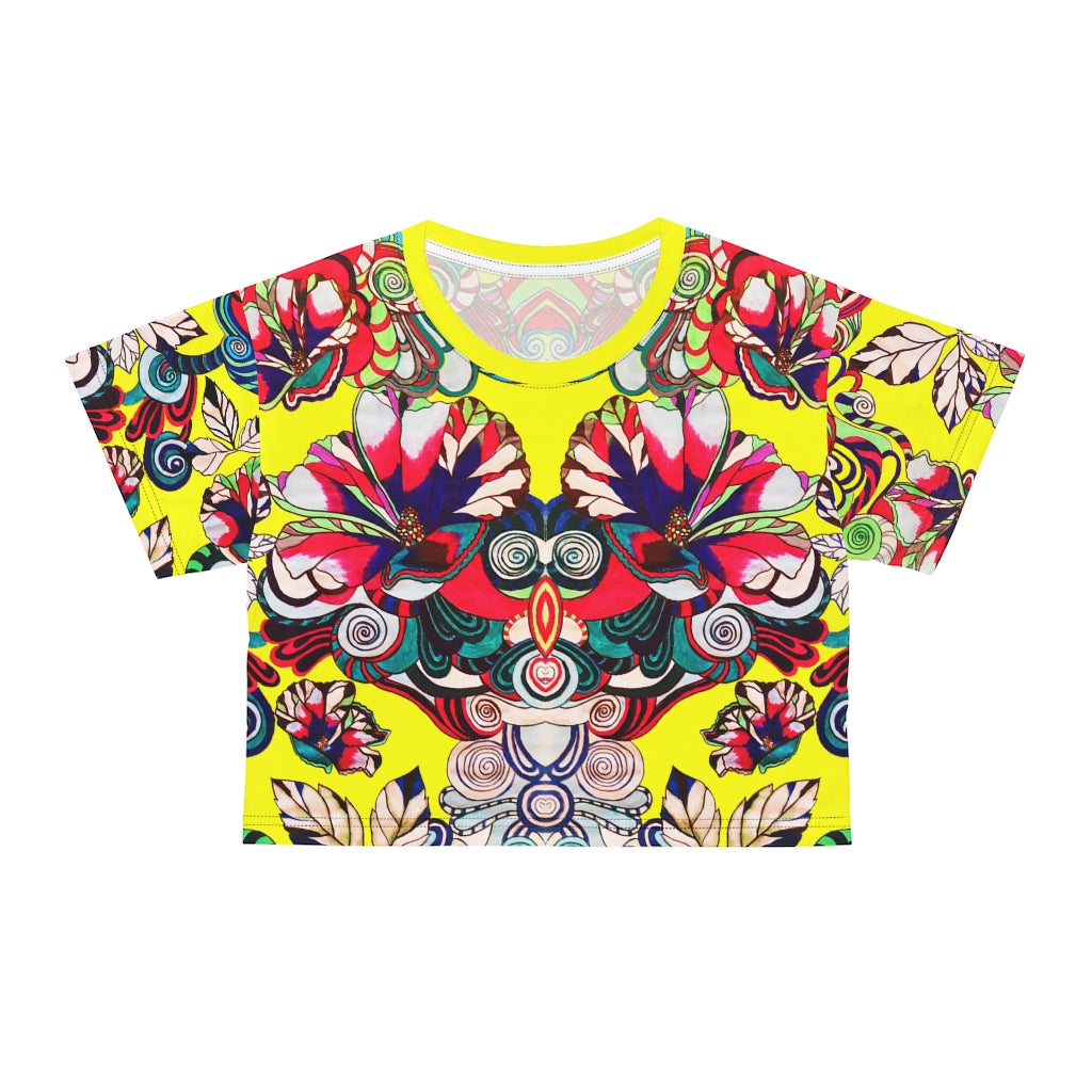 Yellow Artsy Floral Pop AOP Crop Tee