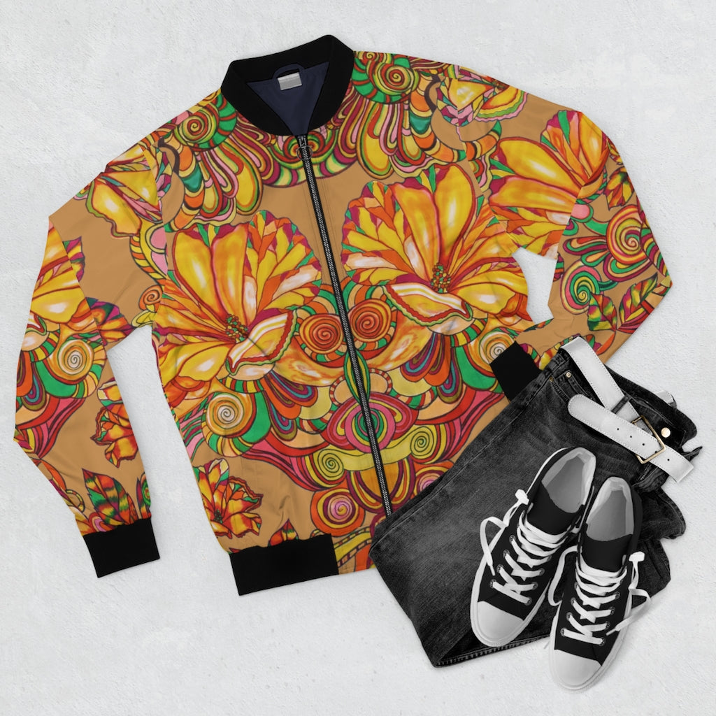 tussock men's wear bomber jacket in artsy floral print