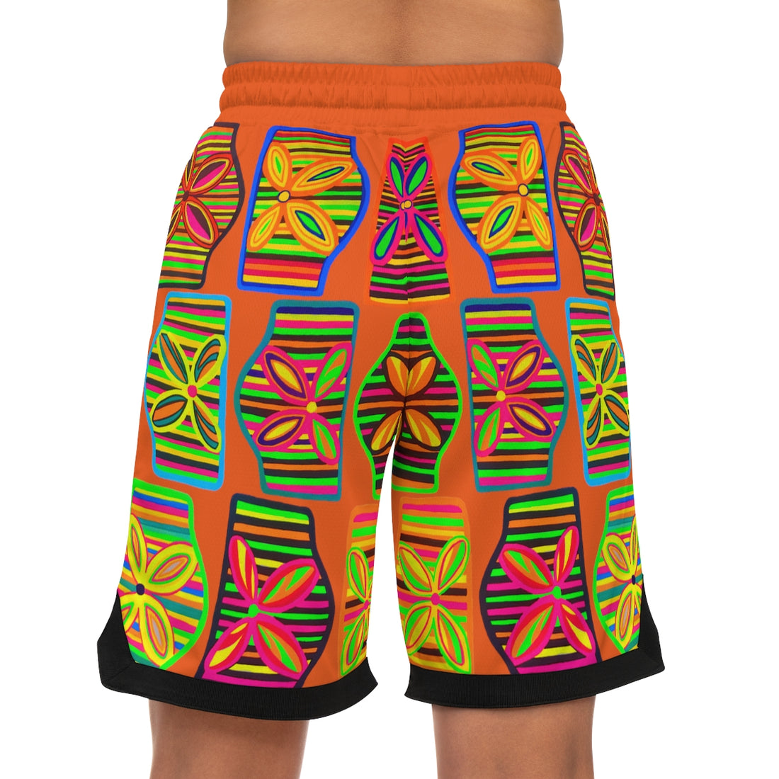 Orange Deco Print Basketball Rib Shorts (AOP)