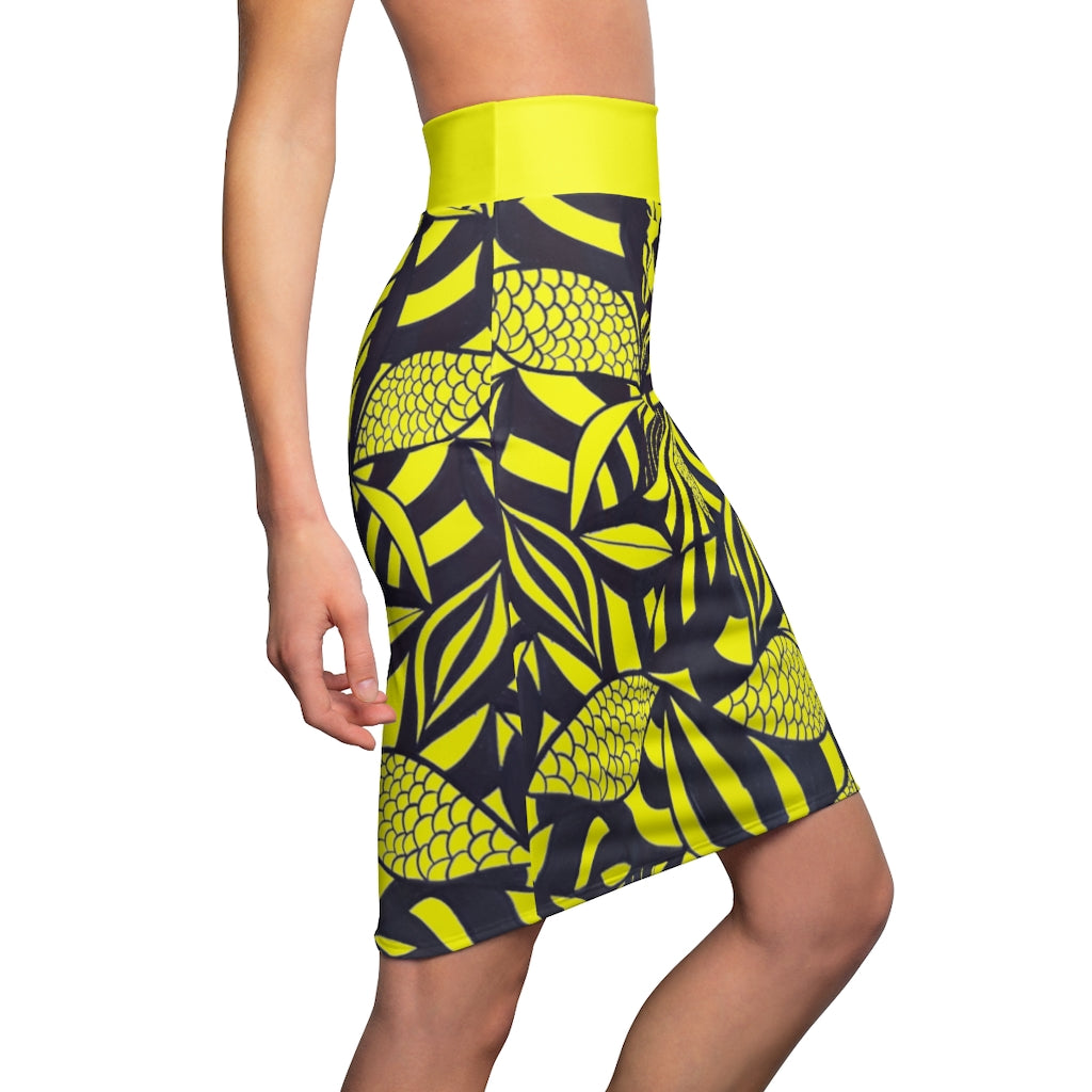 Tropical Minimalist Canary Pencil Skirt