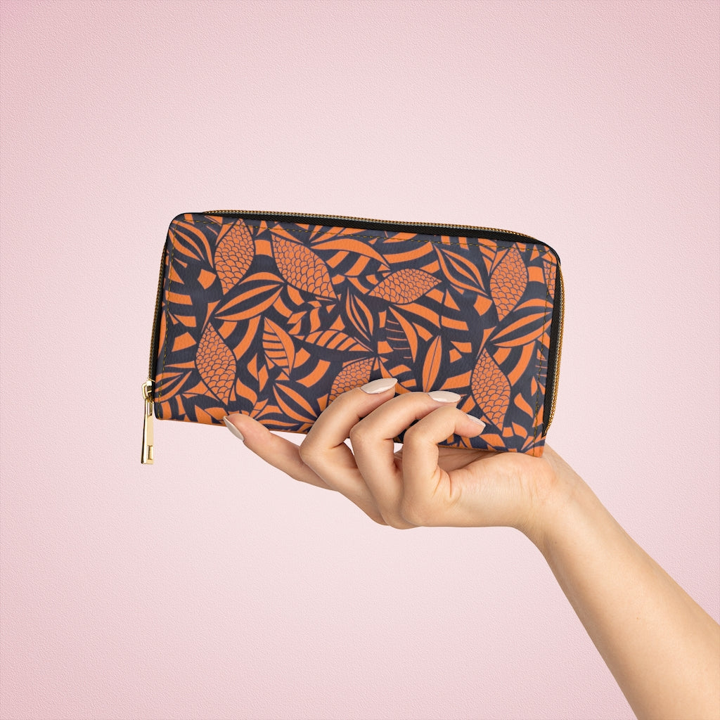 peach tropical print clutch wallet