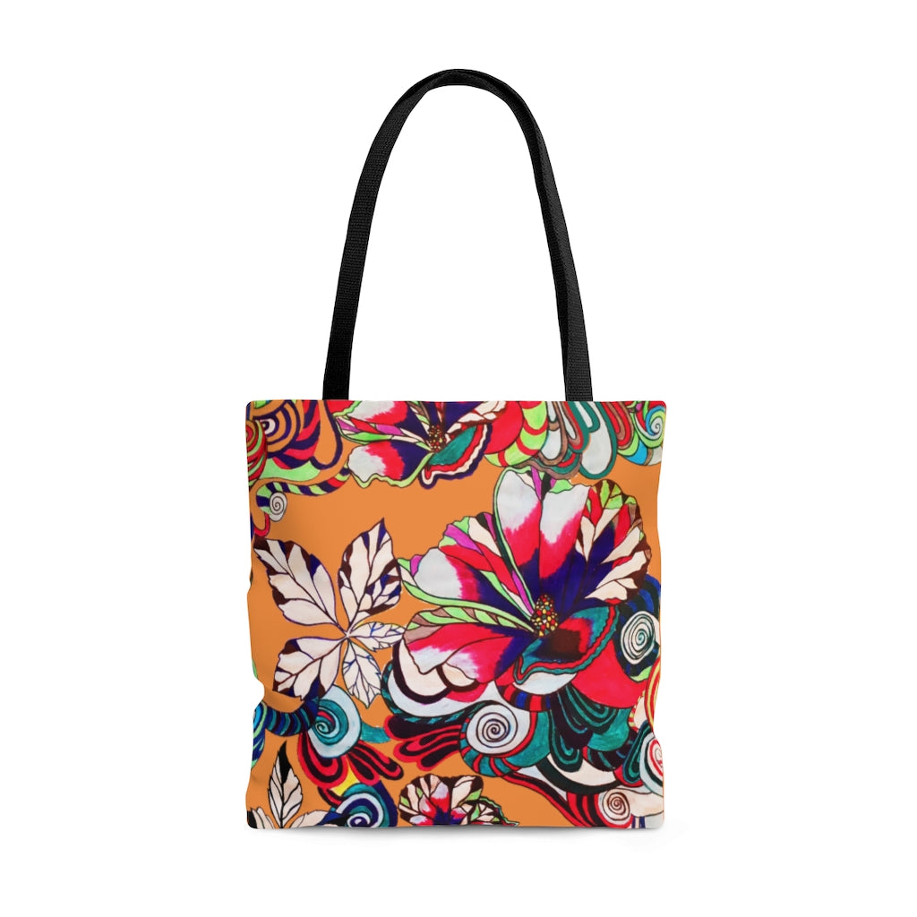 AOP Artsy Floral Pop Peach Tote Bag