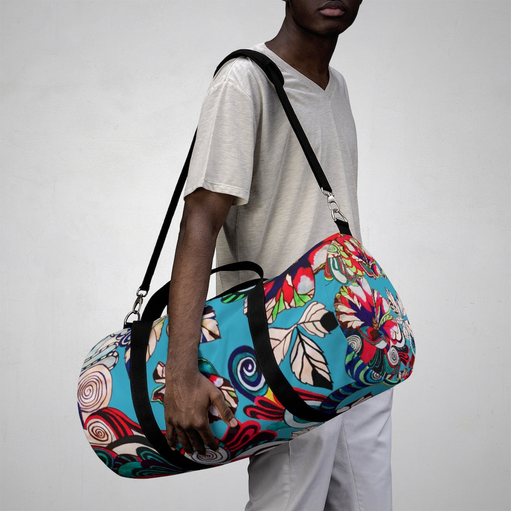 Artsy Floral Pop Aqua Duffel Bag