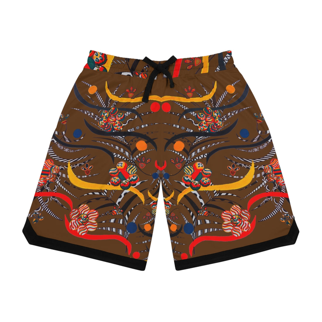 brown jungle & animal print basketball shorts for men