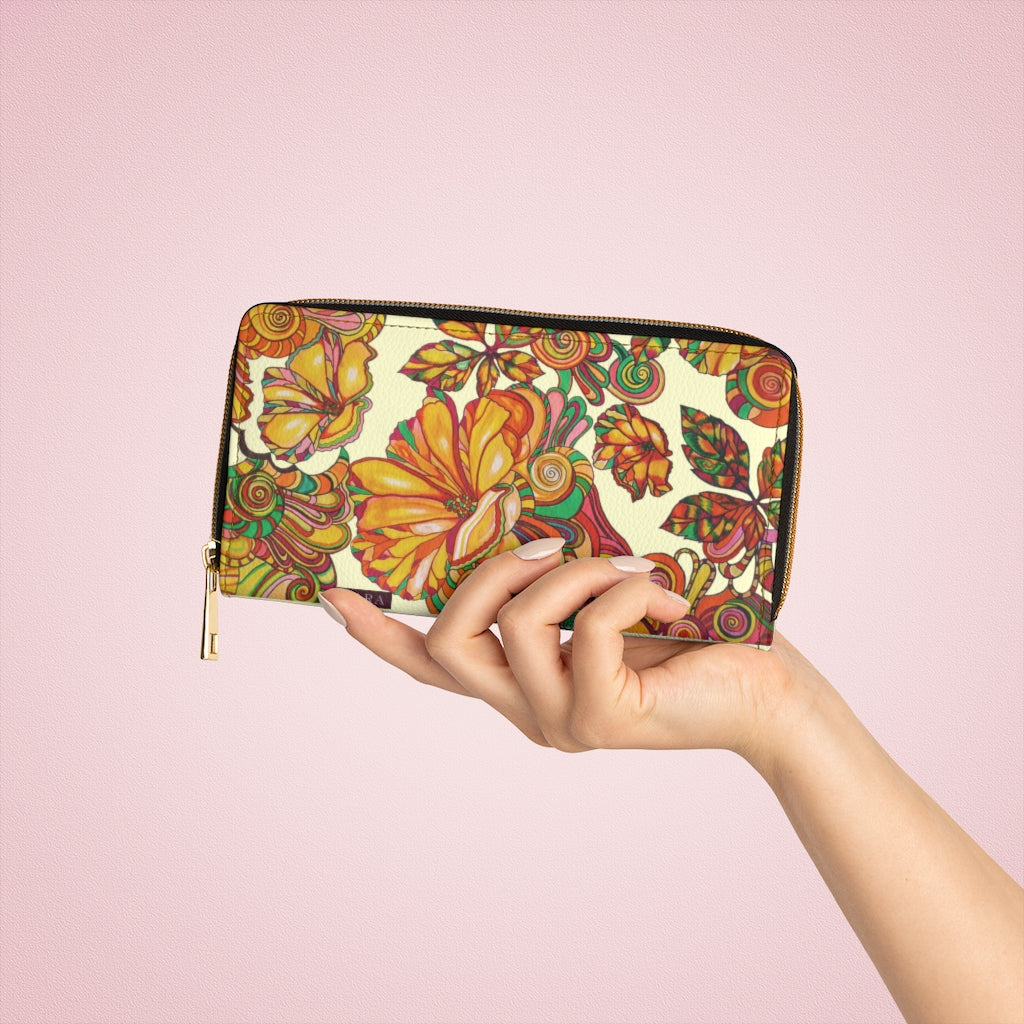 cream graphic floral pop wallet