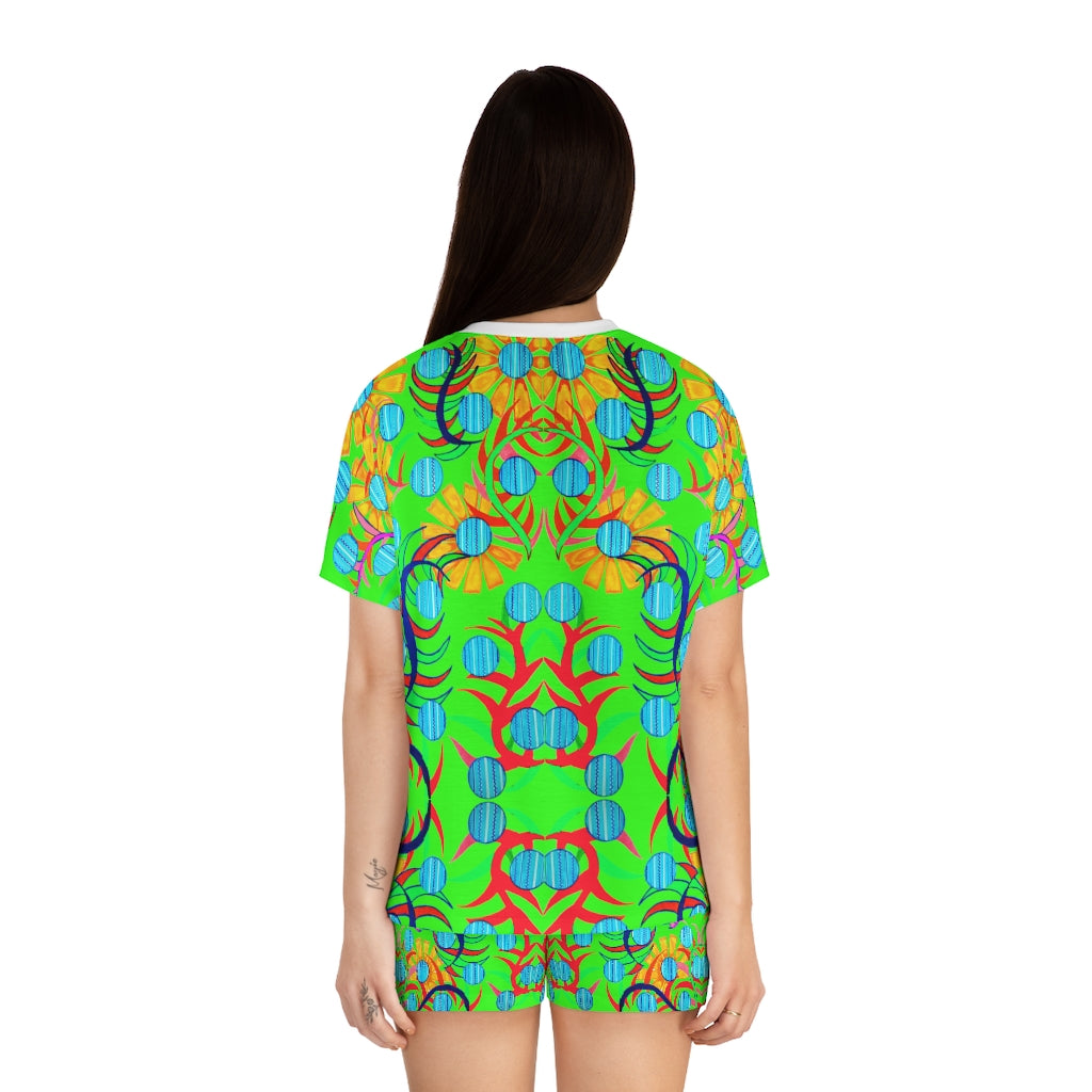 Neon Green Sunflower Short Pajama Set (AOP)