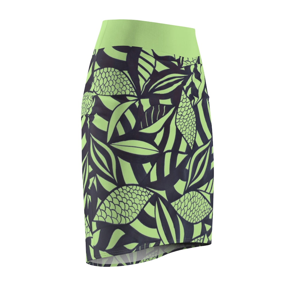 Tropical Minimalist Safari Green Pencil Skirt