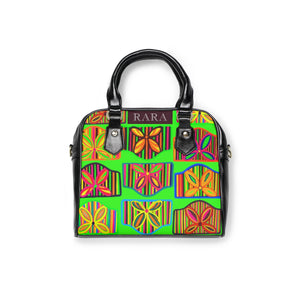 neon green art deco print pu leather handbag