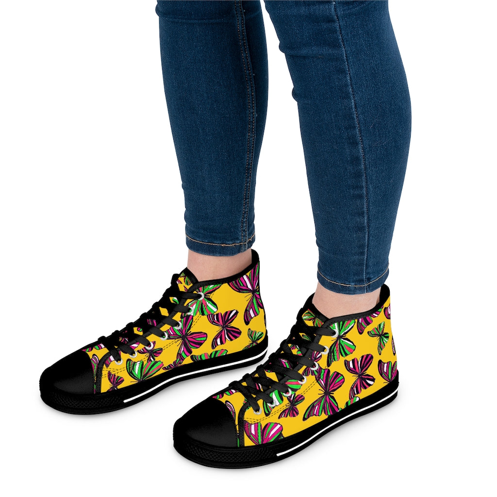 Yellow Butterflies Women's High Top Sneakers