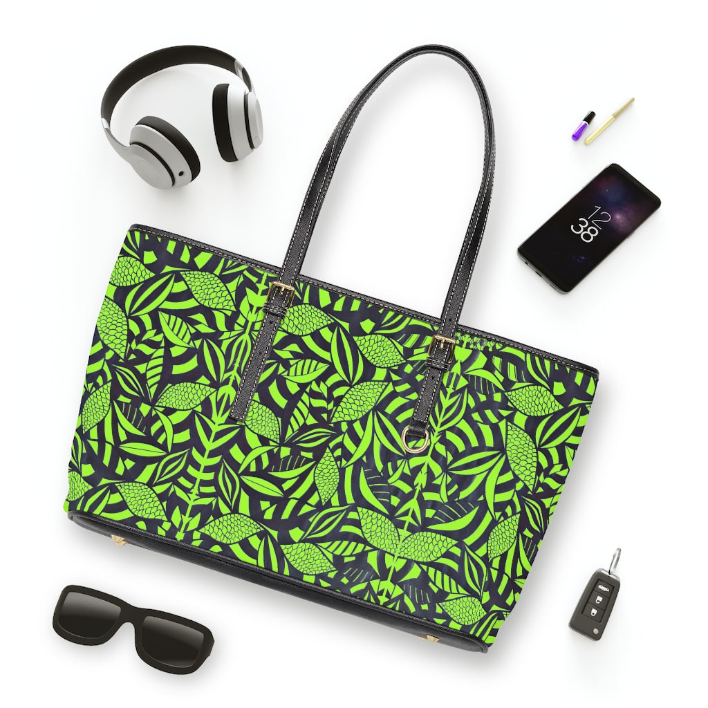 lime green tropical print tote