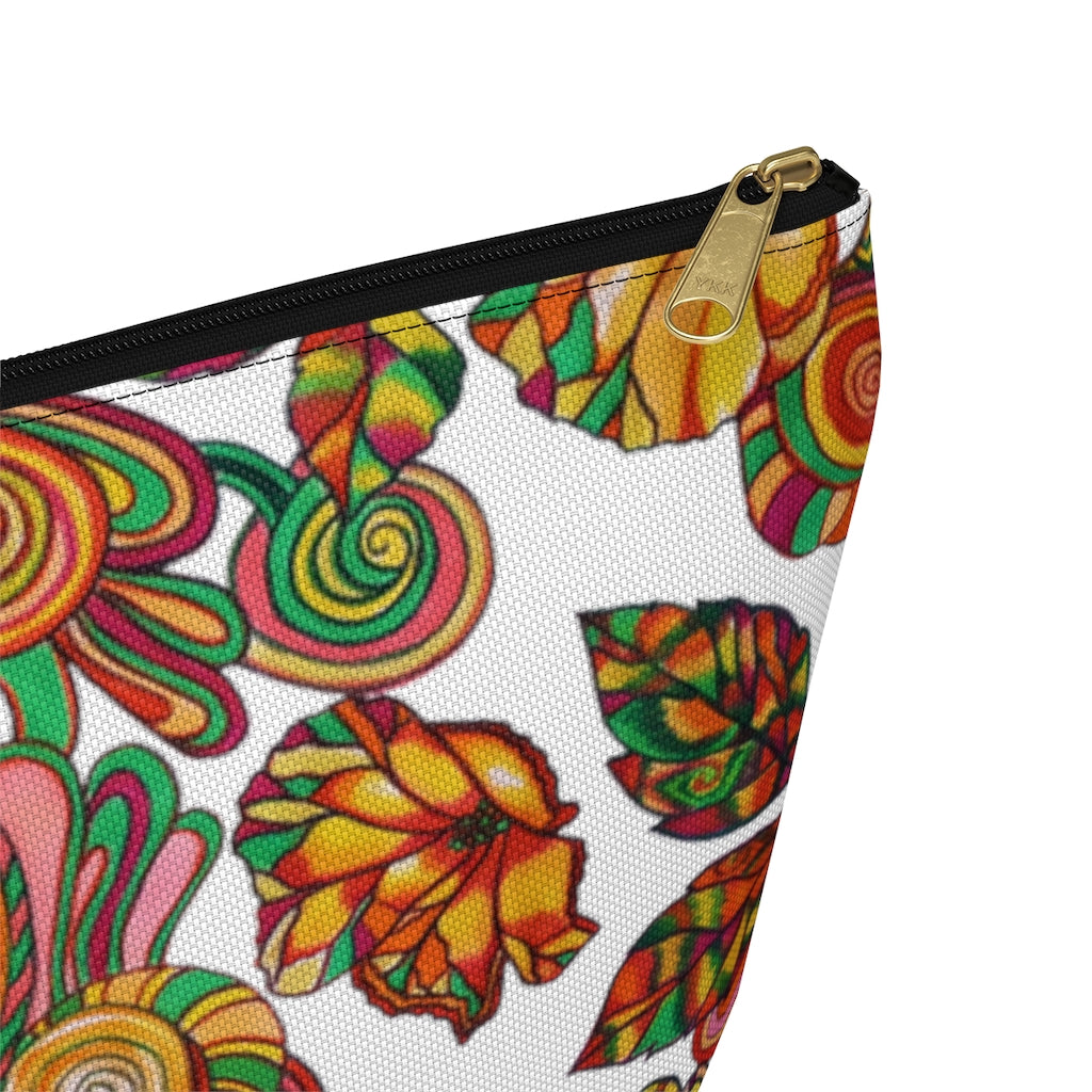 White Artsy Floral Accessory Pouch