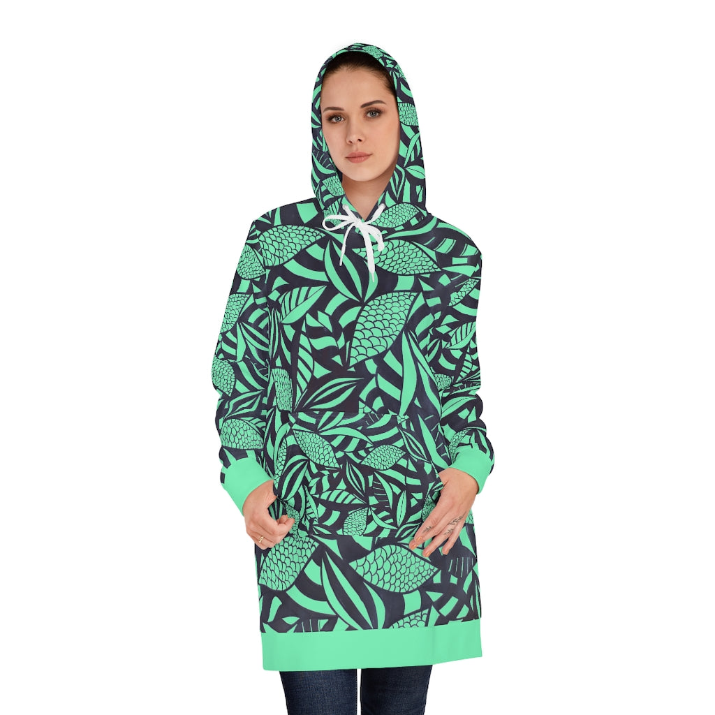 neo green tropical print hoodie dress 