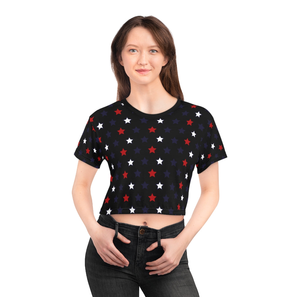 black star printed crop t-shirt for women