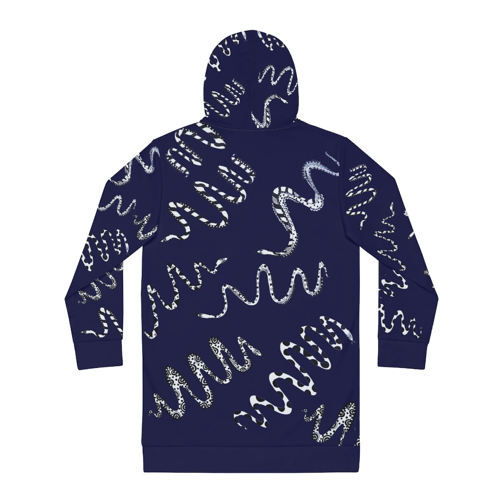 ink blue snake print hoodie dress 