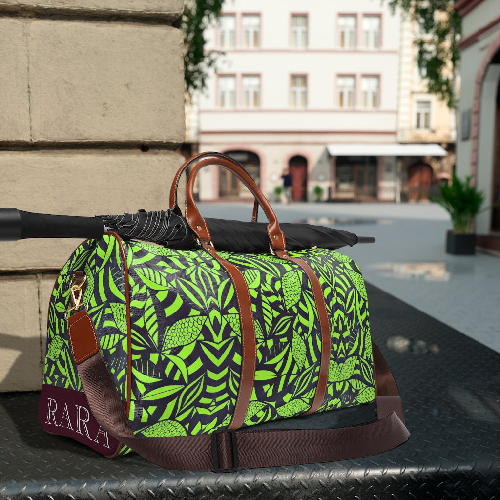 TROPICAL PRINT LIME GREEN WATERPROOF DUFFEL BAG