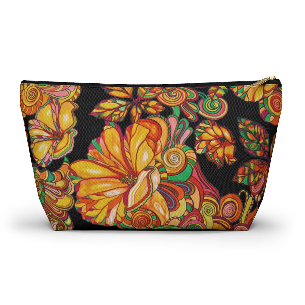 Black Artsy Floral Accessory Pouch